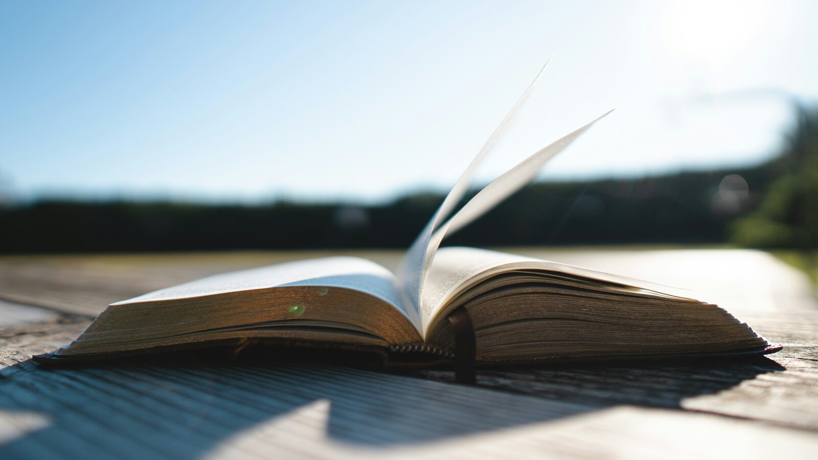 An open Bible on a table